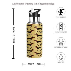 Xinvast Dog Dachshund Water Bottle Adult Kids With Straw Lid Insulated Stainless Steel Travel Mugs for Sport Gym Outdoor 20oz