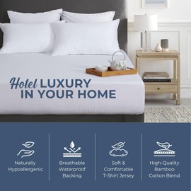 Dreamaker Bamboo Cotton Jersey Waterproof Mattress Protector, Natural Anti-Microbial & Hypoallergenic, Fully Fitted Deep Skirt, Moisture Control Rustle Free TPU Protection - Queen Bed