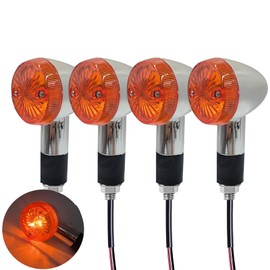 VRWEARE 4PCS Motorcycle Turn Signals Chrome Bullet Front Rear Amber Blinker Lights Indicator Compatible with Honda Harley Kawasaki Suzuki Yamaha ATV