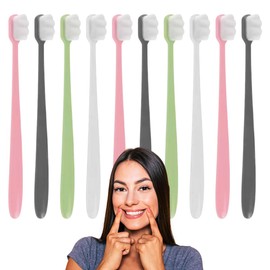 VERALY.MX - 10 Piezas Cepillo de dientes Cerdas Suave Ultrafino Reutilizable Dientes Sencibles Limpieza Profunda Pelo de Fibra Antibacteriana Mango Ecológico ABS (Surtidos, Estándar)