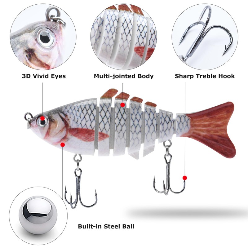 Matymats 10pcs Pike Fishing Lures, 7 Segmented Multi Jointed, 3.9"