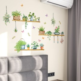 Wall Sticker Plant Flower Butterfly Easy Peel Off Stylish Wall Shelf Wallpaper Sticker Removable Stylish Interior Room Wallpaper Sticker Removable Room Decoration Scandinavian Room Toilet Children's