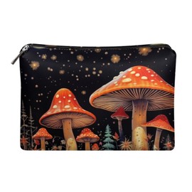 Flashideas Red Mushroom Makeup Bag Portable Leather Waterproof Cosmetic Bag Durable Lightweight PU Leather Cosmetic Bag for Women Easy to Hold Portable Storage Bag