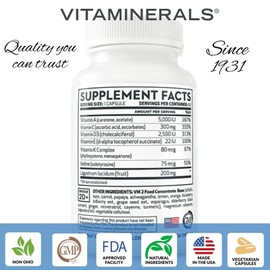 Vitaminerals ® Vitamin D3 + K Complex | + Veggies & Fruits Blend | D 2500iu | K 80mcg | 60 Veggie Capsules