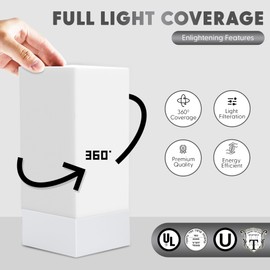 Enlighten Shabbos Lamp, Kosher lamp for Shabbat & Yom Tov, White White Collar Table Lamps and Nightlight for Bedroom Living Room, LED Dimmable Square Table lamp, (10W Eqv 75W, 730LM, 3500K,)
