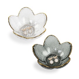 Dmnnlp 2Pcs Small Glass Trinket Dish, Jewellery Dish Trinket Tray, Jewelry Plate for Rings Earrings Necklace and other Small Accessorie, Gift for Wife Mom Daughter-Clear Grey