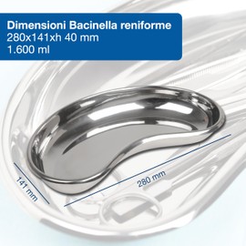 GIMA 26612 Stainless Steel Kidney Dish, 280 mm x 141 mm x 33 mm, capacity 1,600 ml
