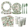 JarThenaAMCS 175Pcs Christmas Party Supplies Kit Green Holly Berry Tableware