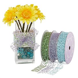 1 1/2" X 25 Yards Aqua Metallic Random Shaped Net Ribbon
