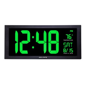 AcuRite 76101M Oversized LED Clock with Indoor Temperature, Date and Fold-Out Stand, 18", Green