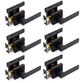 E-Home Hardware Interior Door Levers Black Finish, Heavy Duty Door Handle Locks for Homes/Offices Keyless Door Handles Without Keys, Passage Function for Closets/Hallway/Laundry Rooms, 6Pack