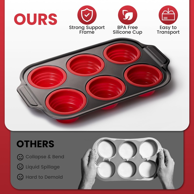 HE-SANQI Silicone Muffin Pan for Baking with Metal Reinforced Frame