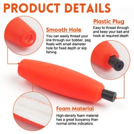 JOGFFDE Peg Floats Fishing Bobbers Cigar Slip Fishing Corks Bobbers Foam Float Catfish Floats with Pipe Plug for Catfish Santee Rig Freshwater Saltwater (Red, 2.5inch-20pcs)