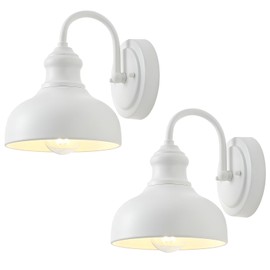 GOALPLUS 7 Inch Dome Outdoor Gooseneck Lighting Fixture, Exterior Small Porch Light Fixtures with Wall Mount, 2 Pack Farmhouse Style External Barn Door Wall Sconce Gooseneck Barn Lighting Wall Lamp