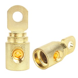 2Pcs 0 Gauge Brass with Gold Plated Ring Set Screw Battery Ring Terminals Amp Input Reducers for 0-2 Gauge Wire
