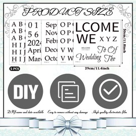 Dunzoom 5 Pcs Welcome to Our Wedding Mirror Sign Decal Customized Bride and Groom Names Vinyl Mirror Sticker DIY Removable Letters Wedding Welcome Sign Greeting Names Wedding Marriage Decoration