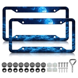 Moon Galaxy Starry Sky License Plate Frames - 2 Pack Night Sky License Plate Holder,Stainless Steel Rust-Proof Waterproof Car Decorative Tag Frame with Screws Fasteners Caps