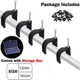 100PCS Round Cable Clips with Storage Box, 12MM Electrical Cable Wall Clip Nail Clips Management, Wire Tidy Clips Pins Cable Tacks for Ethernet, Electrical Wires