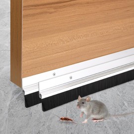 Jiekayi 2Pcs 36″Door Sweeps, Aluminum Metal Brush Sweeps for Gaps Up to 1.3″, Silver Trim with Black Brush, Size 36 in×1.71 in, Fill Gaps and Keep Unwanted Debris Out(Silver）