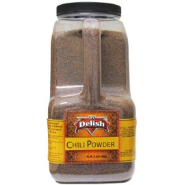Gourmet Dark Chili Powder Its Delish – 5 LBS Gallon Size Jug with Handle – Premium All Natural Dried Ground Chili Peppers Powder – Great for Hot Spicy Flavoring, Cooking, Marinating, Stews, Soups & Roasting - Bulk Restaurant & Foodservice Size Spices & S