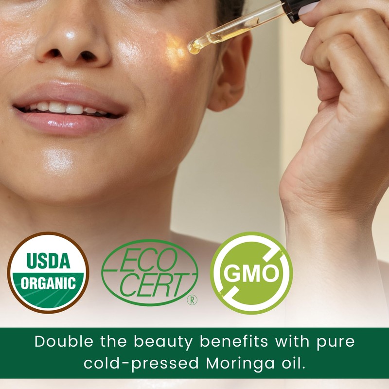 Organic Moringa Oil, Cold Pressed, Extra Virgin, 100% Pure, Food