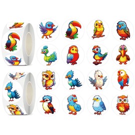 UVUXO 600 Pcs Bird Stickers for Kids- 1.5 Inch Round Stickers Roll 16 Tyles Cute Bird Kindergarten Stickers Teacher Stickers for Kids Birthday Party School Reward Giveaways