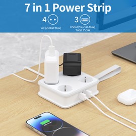 4 Fach Steckdosenleiste mit 3 USB-A NTONPOWER Mehrfachsteckdose Kindersicherung Steckdosenleiste USB mit 1,6 Meter Verteilersteckdose Mehrfachsteckdose Wandmontage, Weiß