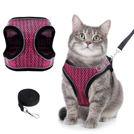 AMIR Cat Harness and Leash for Walking, Escape Proof Pet Harness with Reflective Strap Adjustable Kitten Vest Harness for Walking- Pink (Size S)