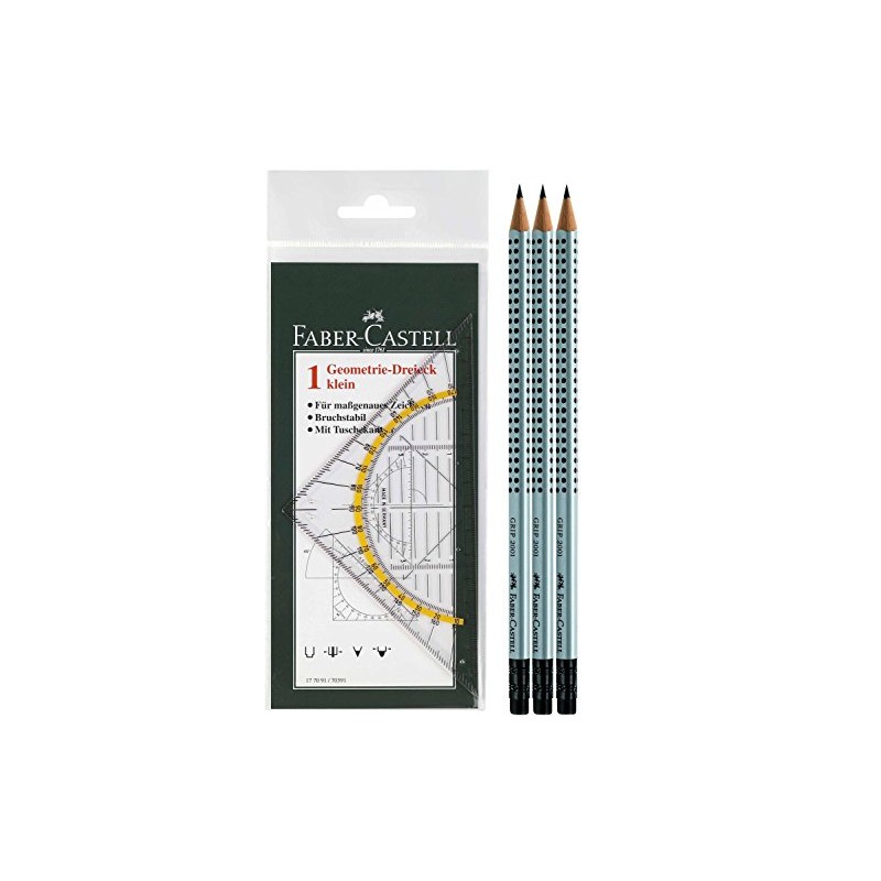 Faber-Castell 177091 Geometric Triangle Small 14 cm + 3 Pencils