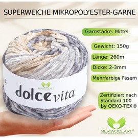 MeriWoolArt Chenille Wool (Velvet Yarn) for Knitting & Crocheting - 150g (260m) - 100% Polyester Fleece Yarn - Ideal as Amigurumi Yarn for Pillows, Blankets, Pet Bed & DIY Gifts