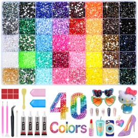 40000 PCS Bedazzling Kit 40 Colors 4mm Multicolor Bedazzler Kits with Rhinestones,Resin Jelly Flatback Gems for Nails Diamond Art with 4 Pcs B7000 Jewelry Glue & Picker Tools for DIY Craft Beginners