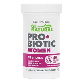 NaturesPlus GI Cápsulas probióticas naturales, para mujer, 30 cápsulas, 18 cepas probióticas y prebióticos vivos, soporte digestivo e inmunológico,...