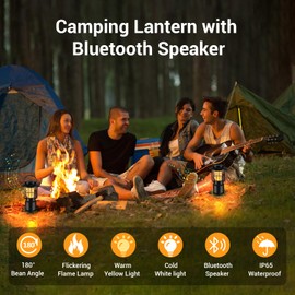 Outdoor Bluetooth Speaker, IP65 Waterproof Wireless Speaker with 3 Lights Modes, Outdoor Camping Lighting, Portable Speaker Gift for Men Emergency, Hiking, Party (1 Pack)