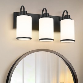 Beionxii Bathroom Light Fixtures, Bathroom Lighting Fixtures Over Mirror, 3 Light Matte Black Vanity Light with Milk Glass Shade, Black Wall Lights for Mirror Living Room, BX-VL01MB-3