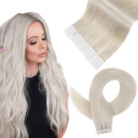 Easyouth Hair Extensions Human Hair Tape in Color Platinum Ice Blonde Invisible Tape in Extensions Remy Hair Tape in Straight Hair Extensions for Woman 18 Inch 20Pcs