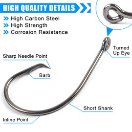 Circle Hooks Saltwater Fishing Hooks in-line Octopus Circle Hook High Carbon Steel Straight Eye Barbed Point Fish Hook for Catfish Bass Striper Saltwater & Freshwater Fishing