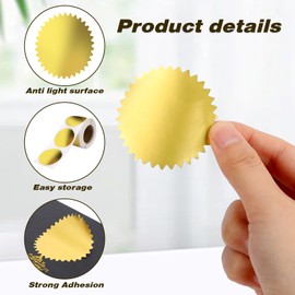 Gold Envelope Seals Stickers, 2" Round Labels Gold Foil Stickers Gold Metallic Seals for Package, Wedding Envelope, Graduation, Certificate Wafer Seals with Serrated Edge 250 Stickers Per Roll