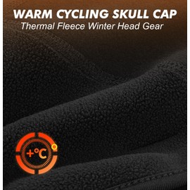 MELASA Thermal Fleece Skull Cap Beanie with Glasses Holes, Ear Warmer Helmet Liner, Winter Cycling Bike Hat for Men Women Black