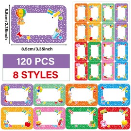 120Pcs Back to School Notebook Name Tags Sticker Classroom Decorations Self Adhesive Desk Name Plates Label Notebook Spots Themed Classroom Bulletin Board Decor for Kid Teacher School Nursery Supplies