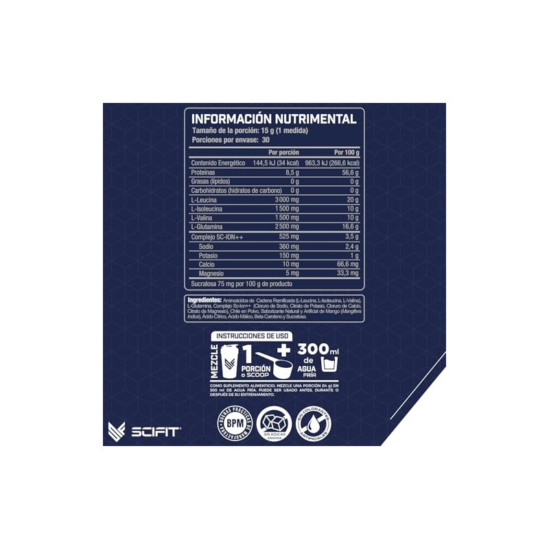 Scifit | Aminoácidos BCAA | 6 g de BCAA 2:1:1