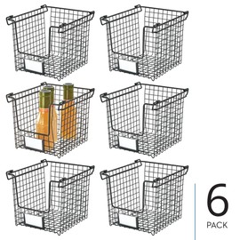 iDesign Stackable Wire Pantry Basket with Label Plate - Set of 6 - Matte Black