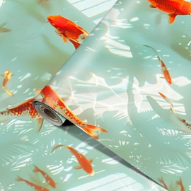 HOMETITUTE Koi Fish Wallpaper Peel and Stick Wall Paper Water Reflection Contact Paper Japanese Fish Wall Sticker Removable Self Adhesive Vinyl Wallpaper for Bathroom Feng Shui Decor 15.7"x39.4"