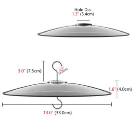 13" Glass Rain Cover for Bird Feeder Outdoors - Baffle on Shepherd Pole/Post or S Hook Hanging - Large Weather Guard Protective Dome - Clear (Dia. 33CM)
