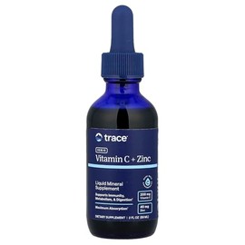 Trace Minerals Vitamina C + Zinc Iónico - Digestión, Crecimiento - Sin Gluten, Vegano, Sin GMO, Orgánico - Sin Sabor - 2oz 250mg Vitamina C, 40mg Sulfato de Zinc por Porción