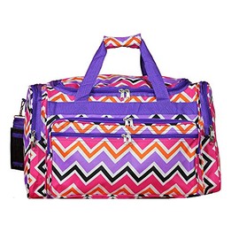 World Traveler 22-Inch Carry-On Duffle Bag with Adjustable Shoulder Strap, Purple Trim Chevron Multi