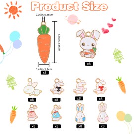 COGCHARGER 80 Pieces Easter Bunny Enamel Charms Pendant Carrots Rabbit Charm Alloy Enamel Pendant Mixed Color for Jewelry Necklace Earring Making Crafts