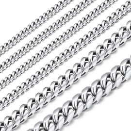 Cuban Link Chain Necklace for Men, Stainless Steel Mens Curb Chains Necklace, Hip Hop Miami Cuban Chain Mens Jewelry Gift, 4.8mm, 14"