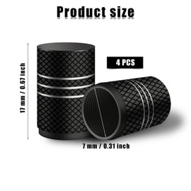 KINBOM 4pcs 1.7 x 1 cm Aluminium Car Valve Caps, Heavy Duty Tyre Caps, Valve Stem Caps, Airtight Seal for Cars, SUVs, Trucks, Bicycles, Motorcycles (Black)