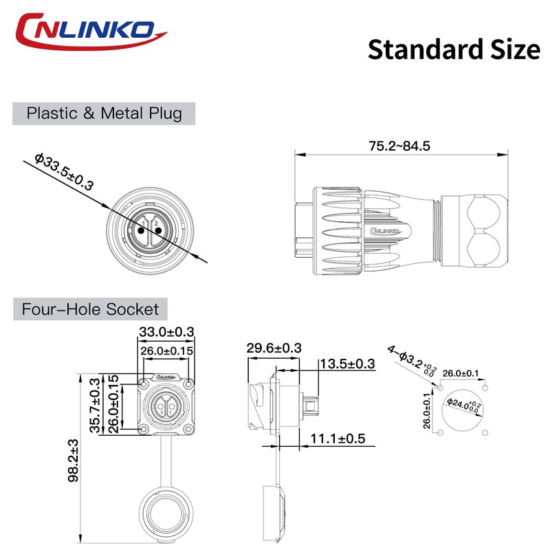 CNLINKO DH-24 2-Pin Industrial Waterproof Connectors, IP68 Circular Connectors, Carbide