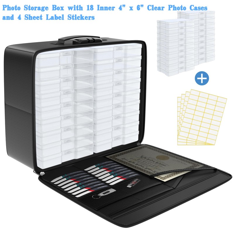 Fireproof Safe Photo Storage Box with 18 Inner 4" x
